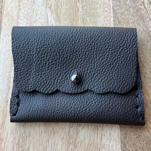 New Handmade Women’s Genuine Leather Hand Stitched Brown Wallet Scalloped Edge